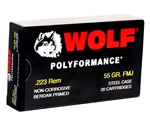 Wolf Military Classic Ammunition 223 Remington 55 Grain Full Metal Jacket (Bi-Metal) Steel Case Berdan Primed Box of 20