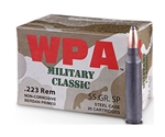 Wolf Military Classic Ammunition 223 Remington 55 Grain Jacketed Soft Point (Bi-Metal) Steel Case Berdan Primed Box of 20