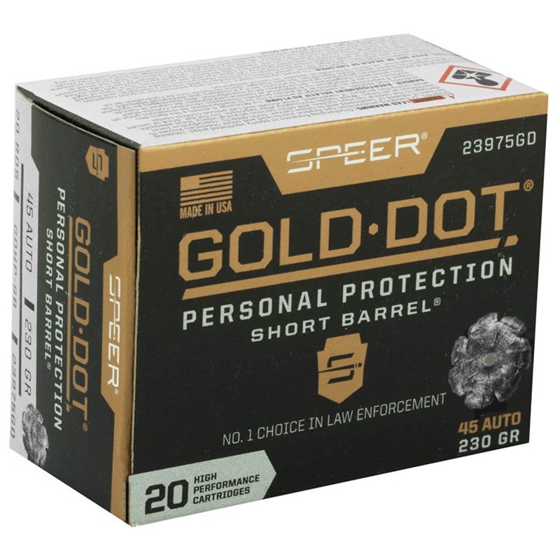 er Gold Dot Short Barrel 45 ACP AUTO 230 Grain Jacketed Hollow Point Box Of 20 Ammo