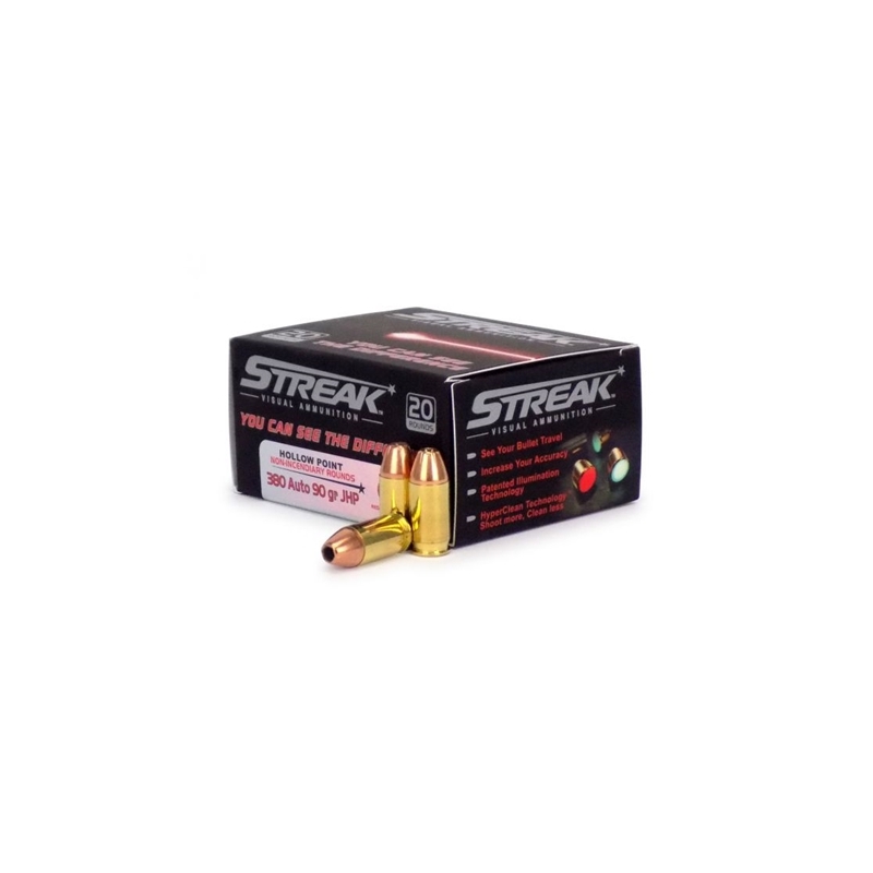 o Inc Streak 380 ACP Auto 90 Grain JHP Tracer Box Of 20 Ammo