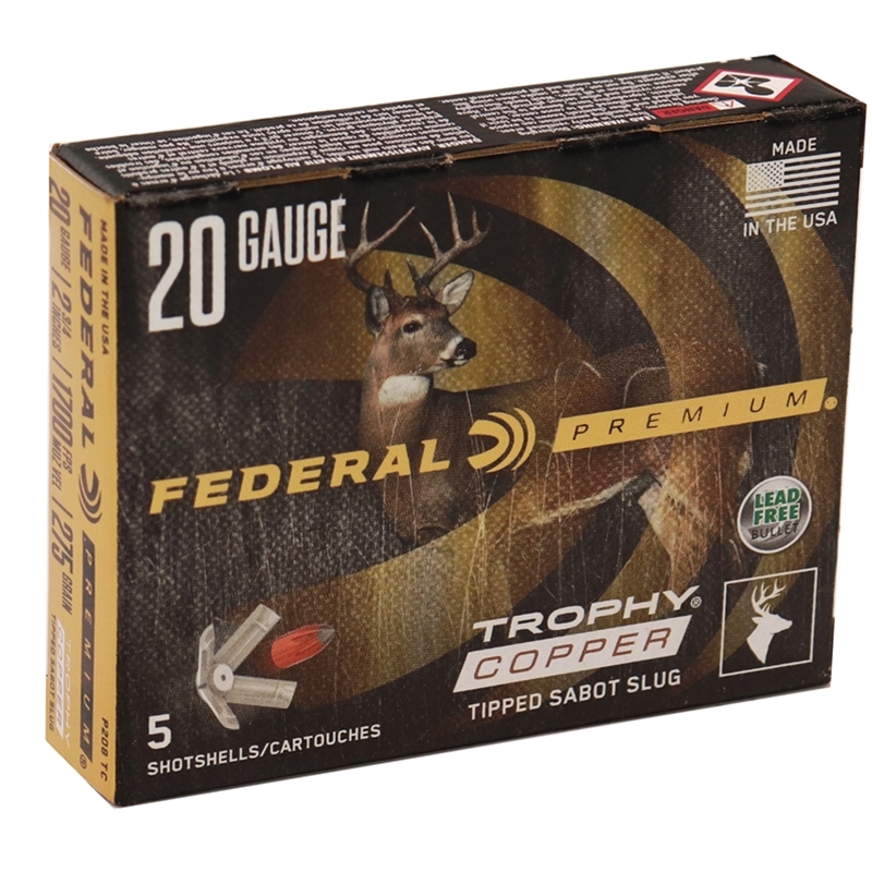 eral Premium Vital-Shok 20 Gauge 2-3/4 275 Grain Trophy Copper Tipped Sabot Slug Lead-Free Box Of 5 Ammo