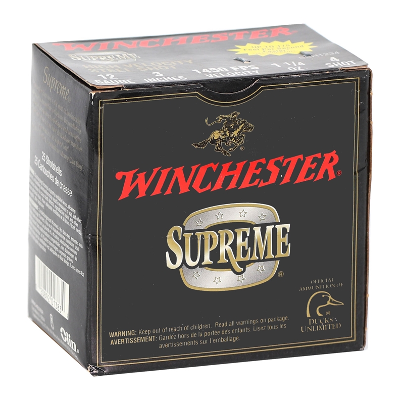 chester Supreme High Velocity 12 Gauge 3 1-1/4 Oz #4 Shot Box Of 25 Ammo