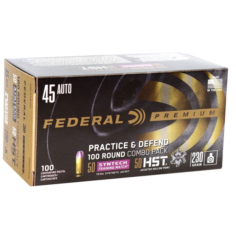 eral Practice & Defend 45 ACP AUTO 230 Grain HST TSJ Box Of 100 Ammo