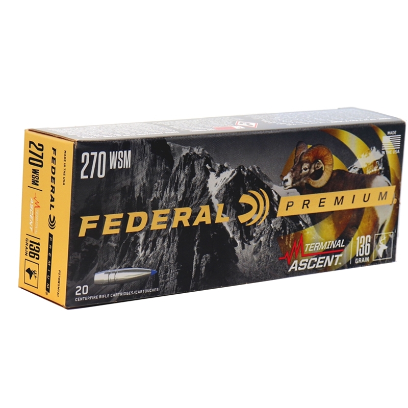 eral Premium Terminal Ascent 270 Winchester Short Magnum 136 Grain Polymer Tip Bonded Boat Tail Box Of 20 Ammo