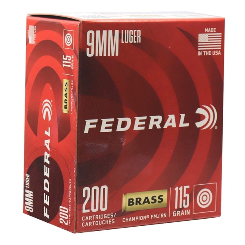 eral Champion 9mm Luger 115 Grain FMJ 200 Rounds Value Pack Box Of 200 Ammo