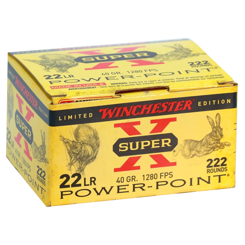 chester Super-X High Velocity 22 Long Rifle 40 Grain Power-Point Plated Lead HP Box Of 222 Ammo