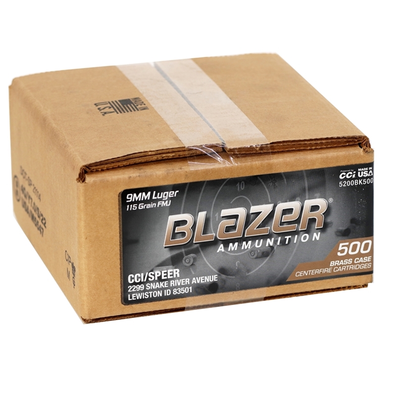  Blazer Brass 9mm Luger 115 Grain FMJ Loose Pack Box Of 500 Ammo