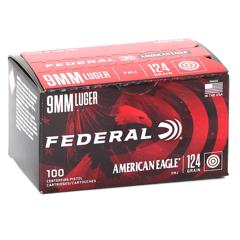 eral American Eagle 9mm Luger 124 Grain Full Metal Jacket Box Of 100 Ammo