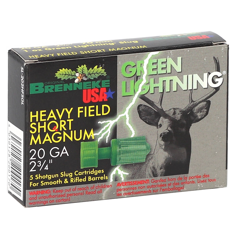 nneke Green Lightning 20 Gauge 2-3/4 1 Oz. Slug Box Of 5 Ammo