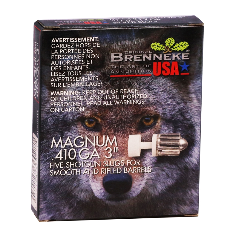 nneke USA Magnum 410 Bore 3 1/4 Oz Silver Rifled Slug Box Of 5 Ammo