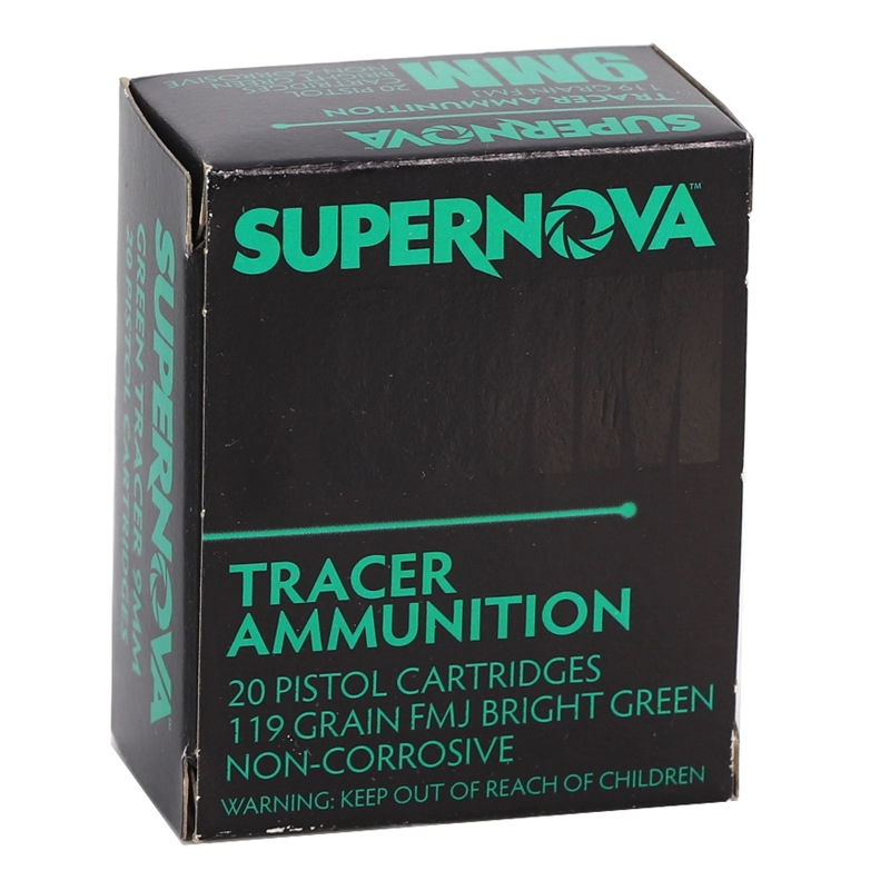 ernova 9mm Green Tracer 119 Grain Full Metal Jacket Box Of 20 Ammo