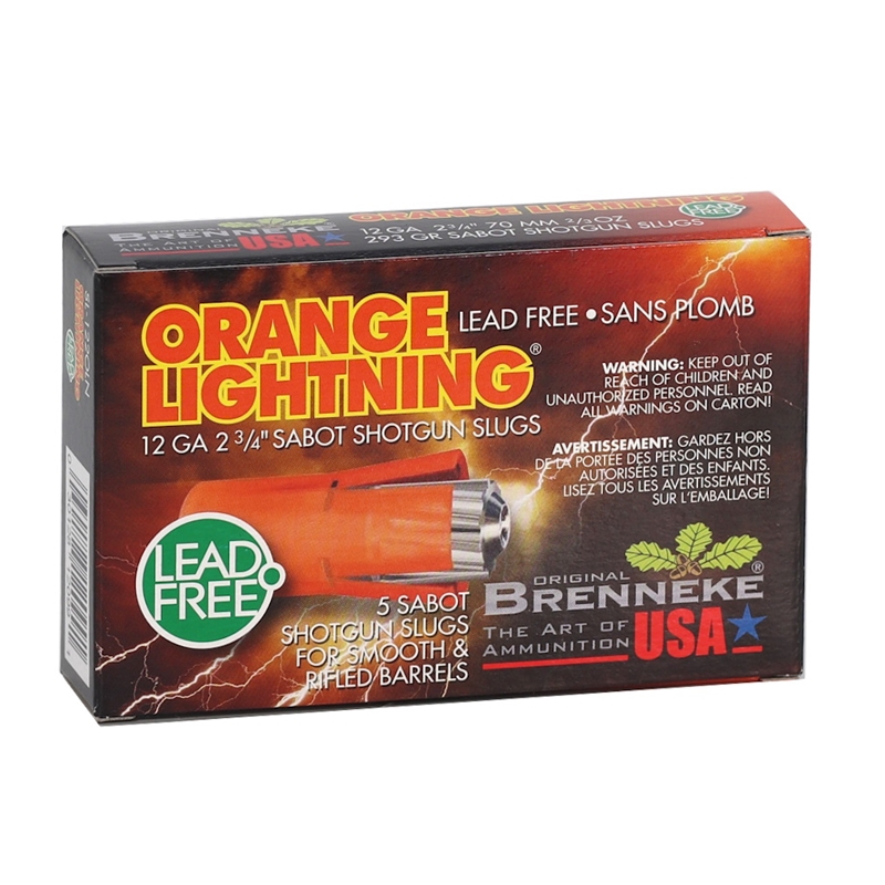 nneke Orange Lightning 12 Gauge 2 3/4 2/3 Oz 293 Grain Lead Free Sabot Box Of 5 Ammo