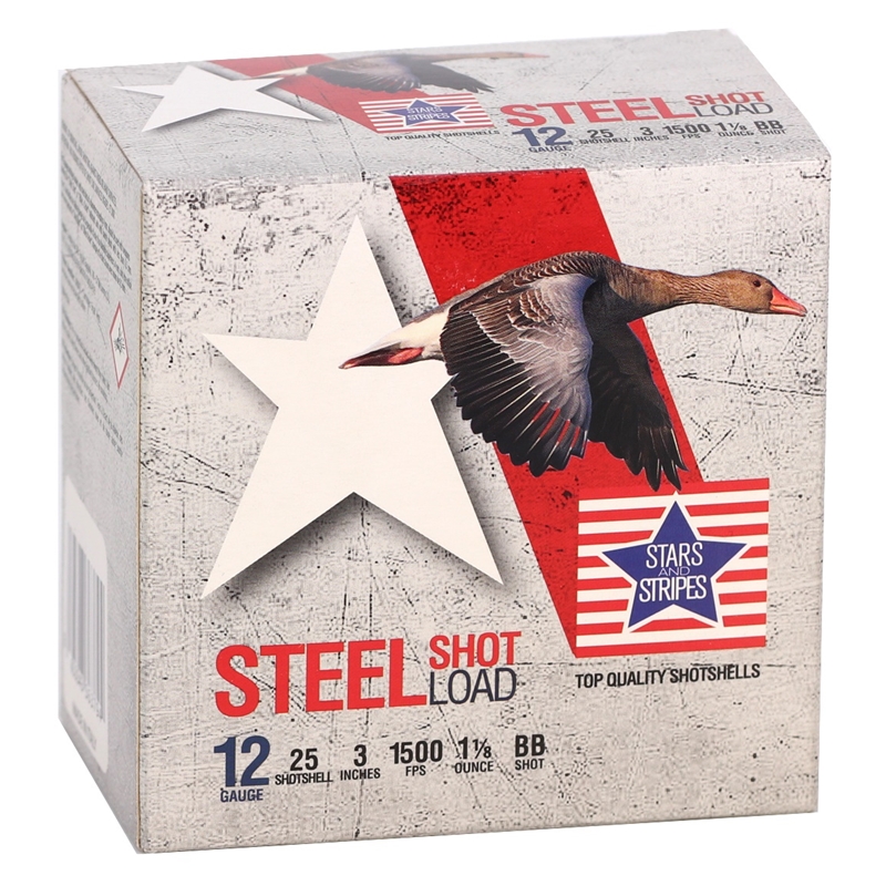 rs And Stripes Steel Load 12 Gauge 3 1 1/8 Oz #BB Shot Box Of 25 Ammo