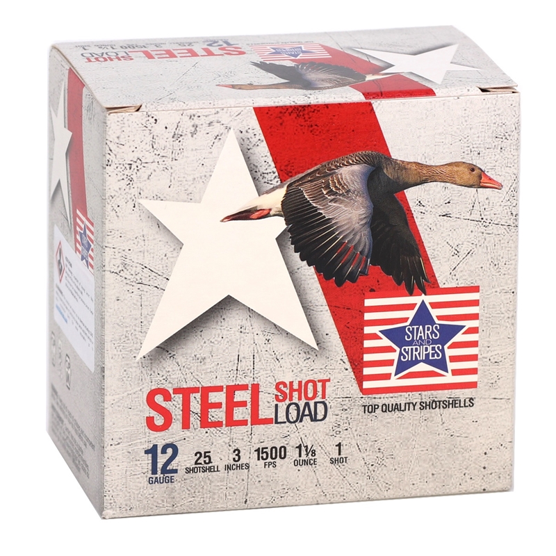 rs And Stripes Steel Load 12 Gauge 3 1 1/8 Oz #1 Shot Box Of 25 Ammo