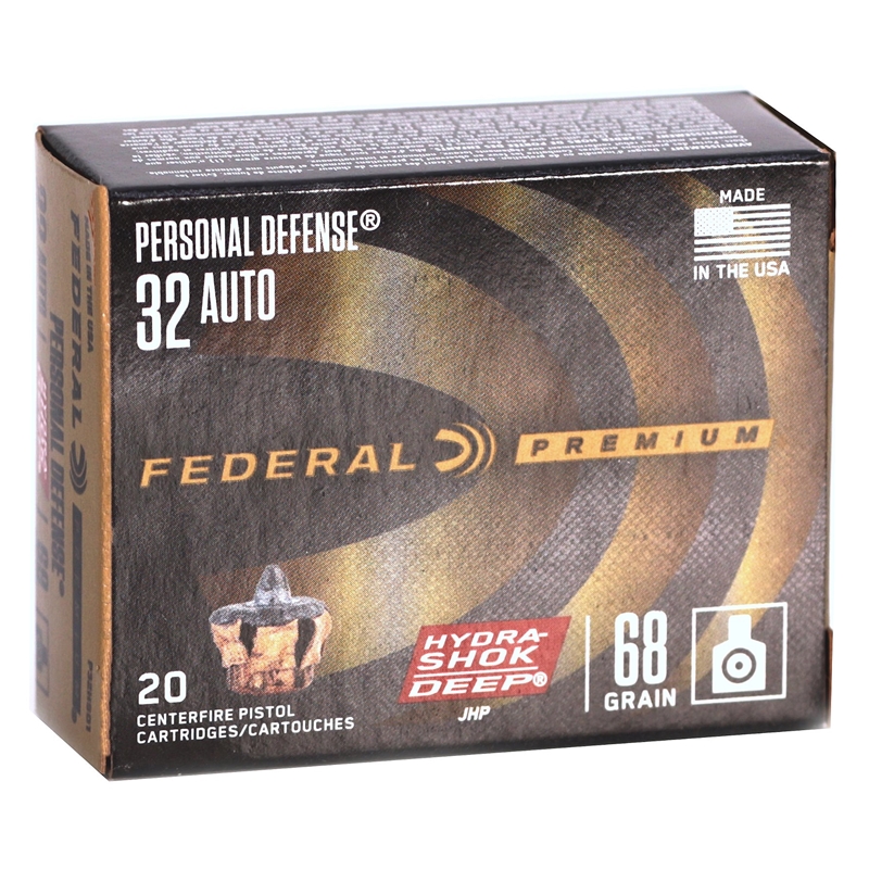 sonal Defense Hydra-Shok 32 ACP Auto 68 Grain Jacketed Hollow Point Box Of 20 Ammo