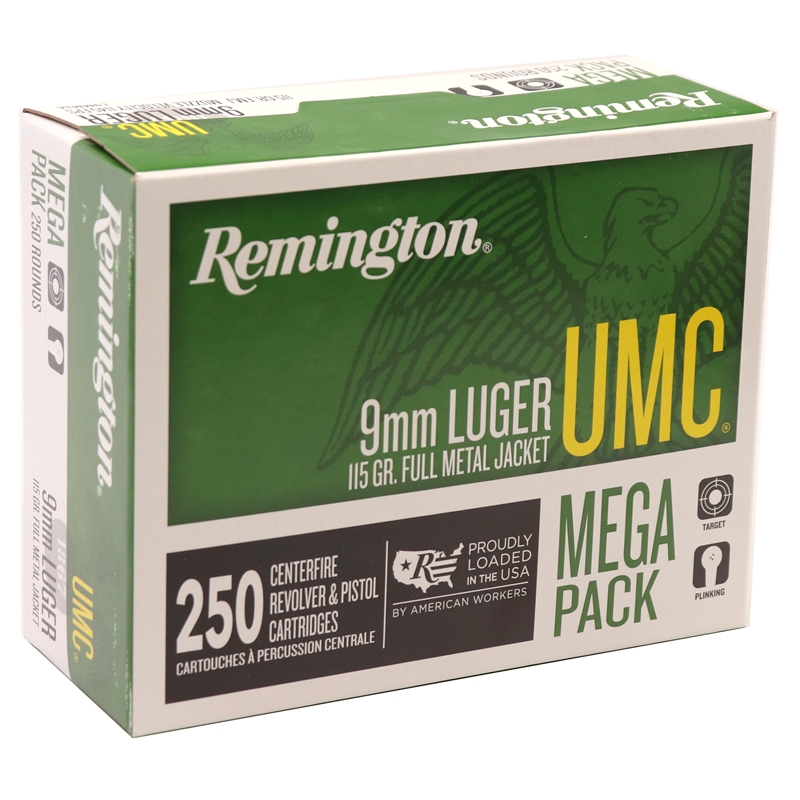 ington UMC 9mm Luger 115 Grain FMJ Mega Pack 250 Rounds Box Of 250 Ammo