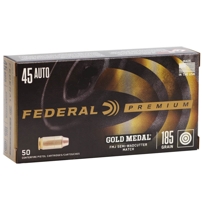 eral Gold Medal 45ACPAutoAmmo 185 Grain Full Metal Jacket Semi Wad-Cutter Box Of 50 Ammo