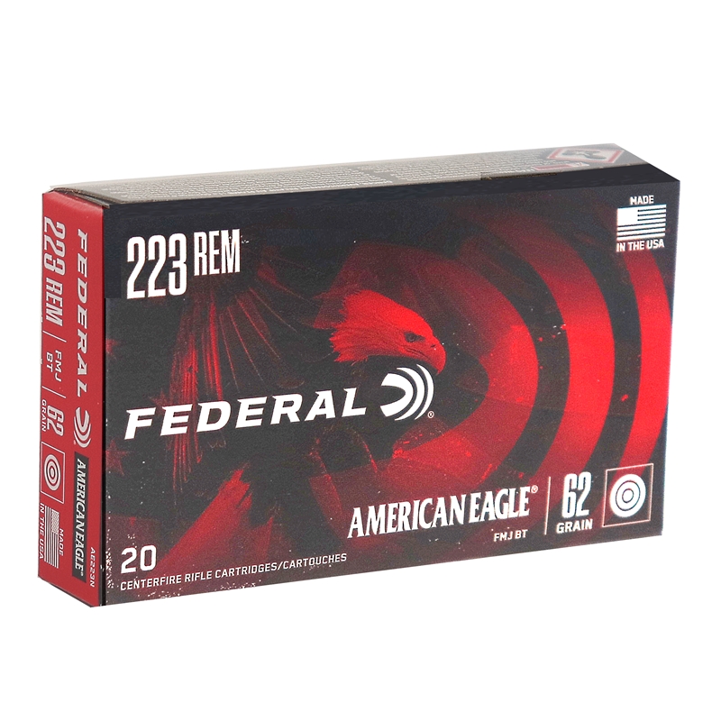 eral American Eagle 223 Remington 62 Grain Full Metal Jacket Boat Tail Box Of 20 Ammo