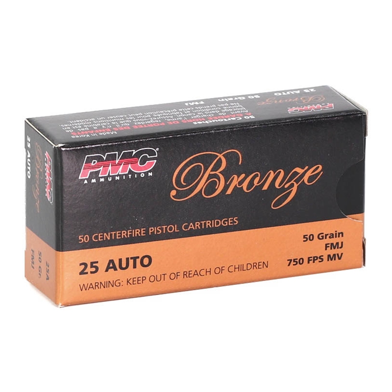  Bronze 25 ACP Auto 50 Grain Full Metal Jacket Box Of 50 Ammo