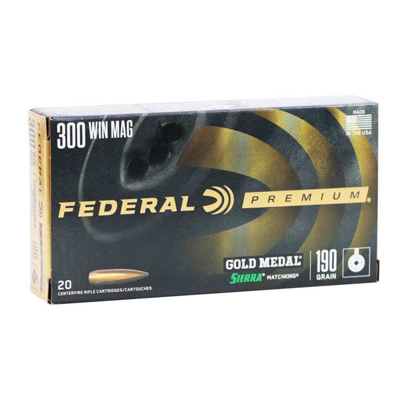 eral Gold Medal Match 300 Winchester Magnum 190 Grain Sierra MatchKing Hollow Point Box Of 20 Ammo