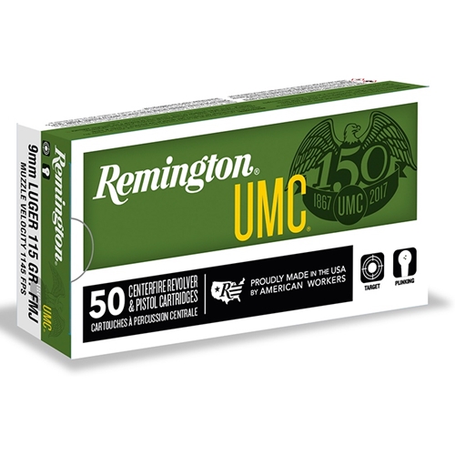 ington UMC 9mm Luger 115 Grain Full Metal Jacket Box Of 50 Ammo