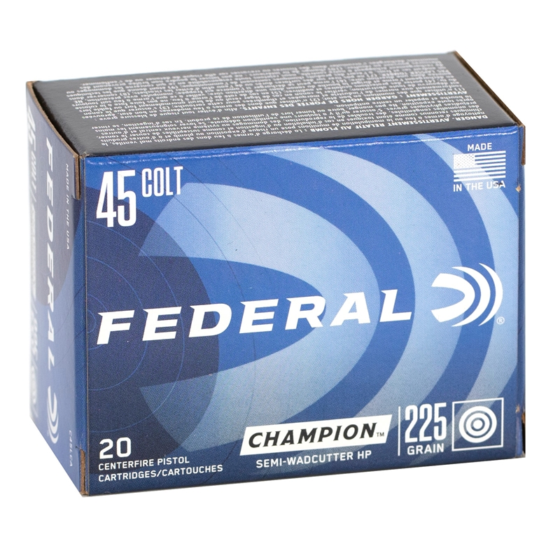 eral Champion 45 Long Colt 225 Grain Semi-Wadcutter Hollow Point Box Of 20 Ammo