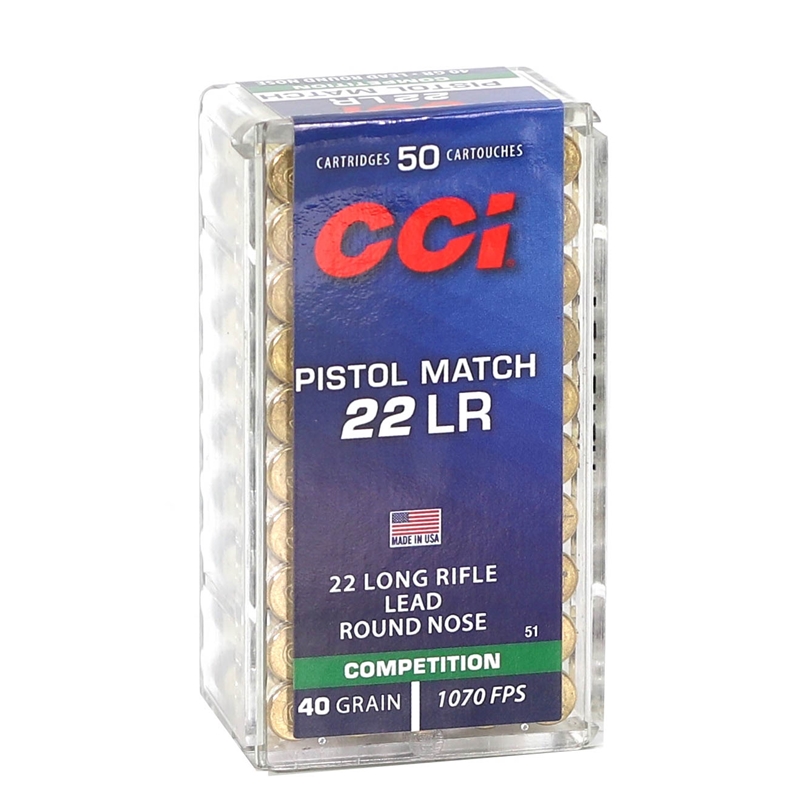  Pistol Match 22 Long Rifle 40 Grain Lead Round Nose Box Of 50 Ammo